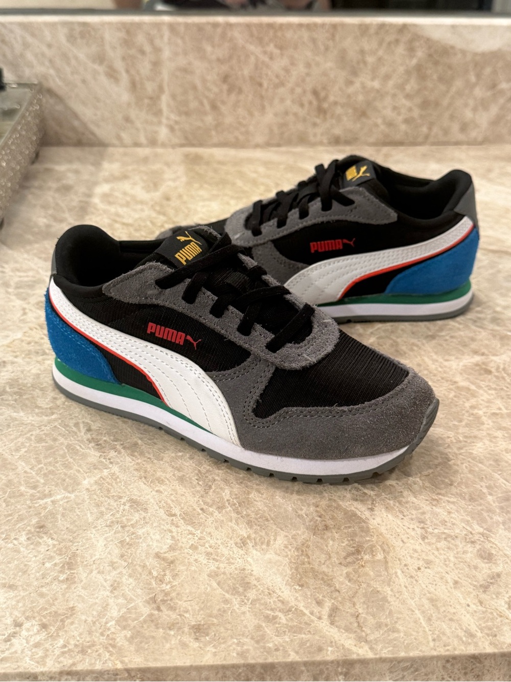 Puma Kids 13C New Black, Gray & Blue Retro Runners SoftFoam+ Comfort